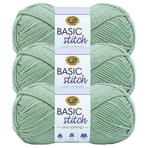 Image of Lion Brand Yarn Basic Stitch Anti-Pilling Yarn for Crocheting, Knitting, and Crafts, Sage, 3 Pack