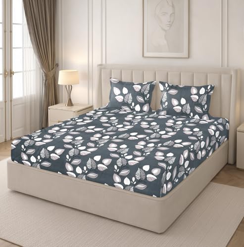 Image of RD TREND Premium Soft Cloud Cotton Floral Bedsheet for Double Bed | Size-90x90 Inches Queen Bedsheets with 2 Matching Pillow Covers (18x28 Inch) Charcoal Grey