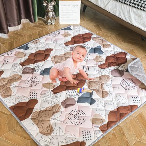 Foldable Baby Play Mat, Soft Baby Floor Mat, 49.5in*49.5in Non-Slip Crawling Mat, Machine Washable, Suitable for Babies, Toddlers and Infants to Play with