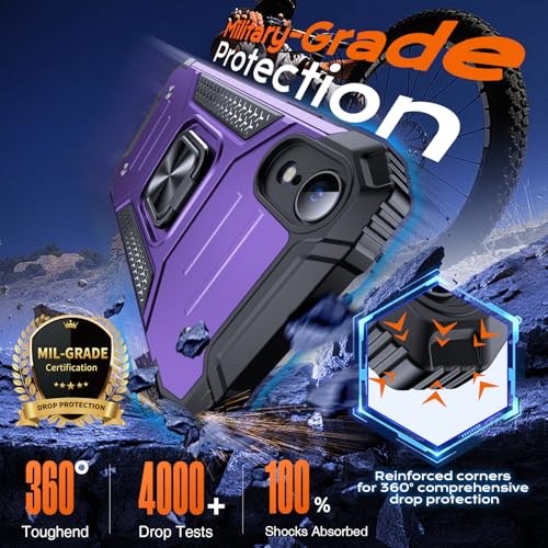 Image of Anqrp Heavy Duty Case for iPhone XR Case with Enhanced Ring Holder Grip Stand, Military Grade Shockproof Rugged Drop Protective Silicone Hard Slim iPhone XR Phone Case Cover,Purple