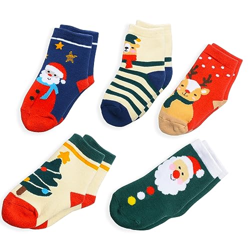 LITOON Christmas Socks Children Socks Kid Socks Cotton Hosiery Cute Socks for Kids 5 Pairs (4-6 Years)