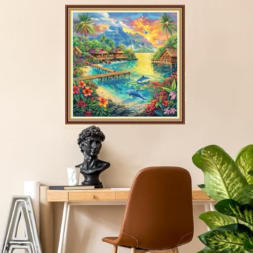 Image of Fanxvivy Stamped Counted Cross Stitch Kits for Adults Printed Cross-Stitch Patterns 11CT Stamped or Counted Cross Stitching Embroidery Kit Needlepoint Kits-Resort Scenery 18x18 inch