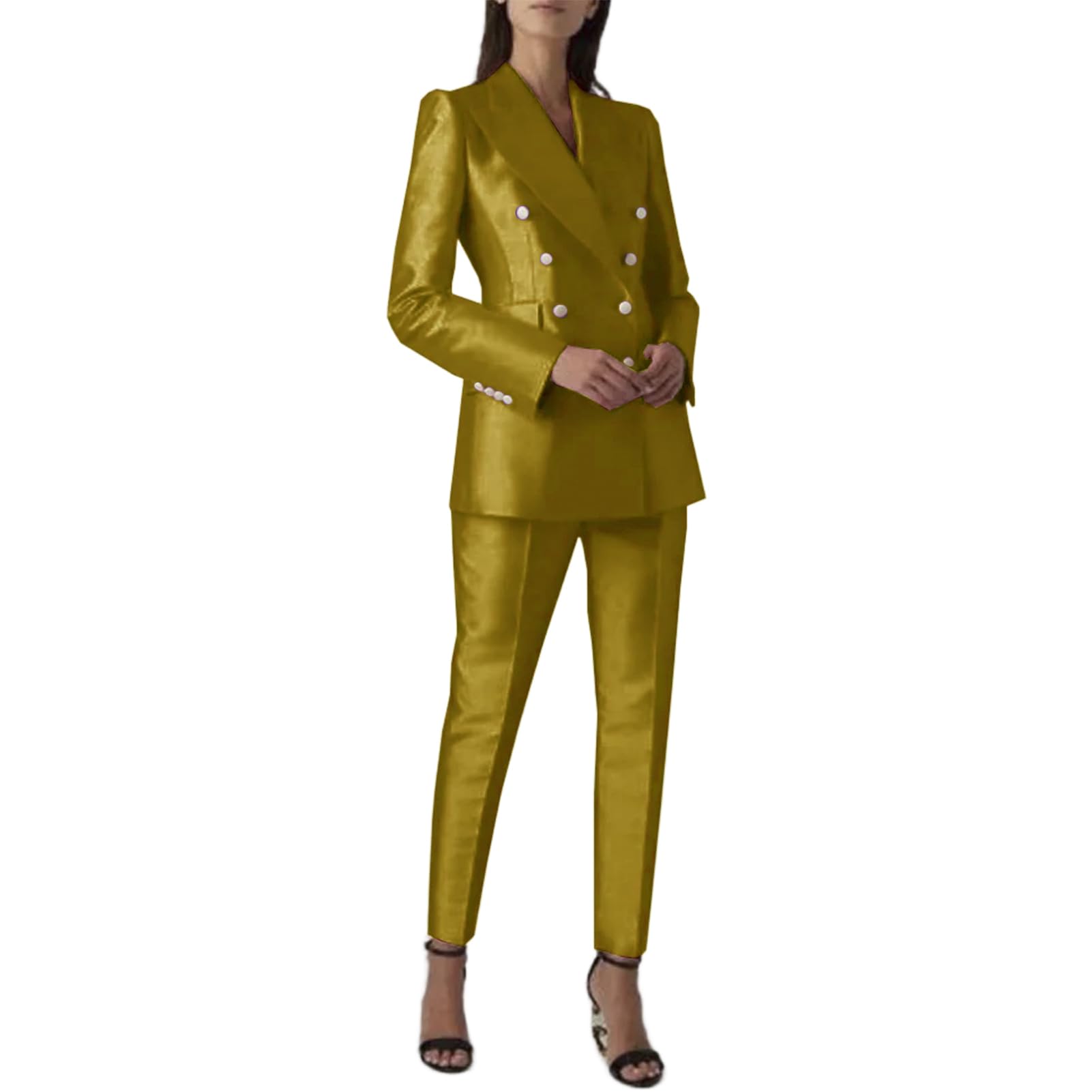 TIANMEI Womens Satin Tuxedo 2 Piece Casual Dressy Outfits Double Breasted Suits for Women Luxury Jacket Pant Womens