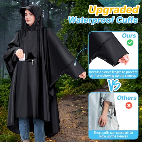 VOBUKE Regenponcho Wasserdichter Regencape mit Kapuze Taschen Reflexstreifen Atmungsaktiv Regenjacke Fahrrad Herren Wiederverwendbar Regenmantel Damen mit Belüftet Regen Poncho Freien Camping Wandern