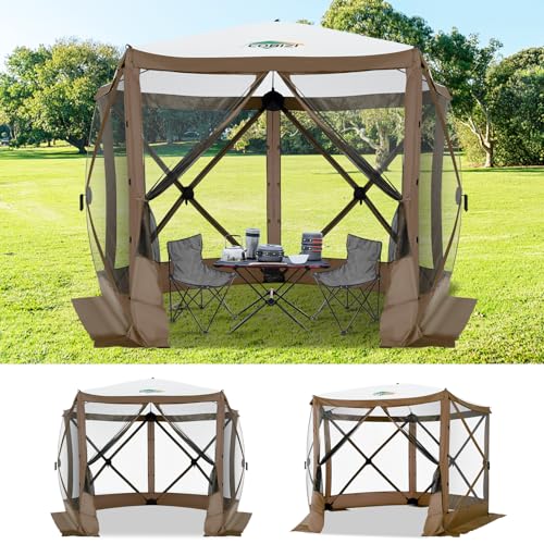 Image of COBIZI 10x10 FT Pop up Gazebo, Popup Canopy Tent,Instant Screened in Gazebos, Waterproof Portable Outdoor Small Screen Tents Sun Shelter,carpas para Patio for Camping, Garden and Backyard,Brown