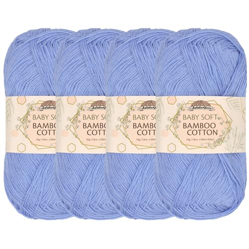 Image of JubileeYarn Baby Soft Bamboo Cotton Yarn - 50g /Skein - Glacier Blue - 4 Skeins