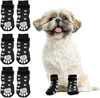 RANYPET Anti Slip Dog Socks 3 Pairs - Dog Grip Socks with Straps Traction Control for Indoor on Hardwood Floor Wear, Pet Paw Protector for Small Medium Large Dogs S