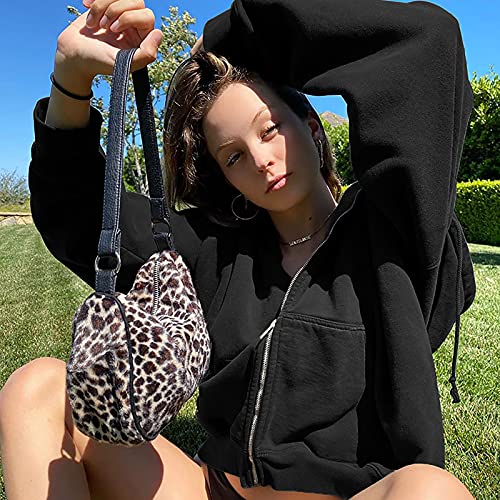 tuduoms Women's Casual Zip Up Hoodie Solid Long Sleeve Sweatshirt for Teen Girl Oversized Pullover Jacket Vintage Streetwear4