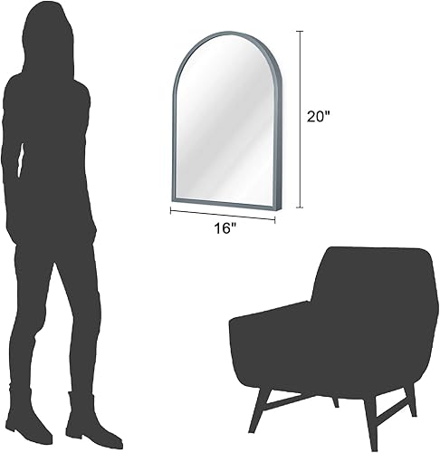 Miniatura 192 de Espejo de pared arqueado negro con marco de aleación de aluminio, espejo de baño de metal cepillado, espejo montado en la pared para sala de estar