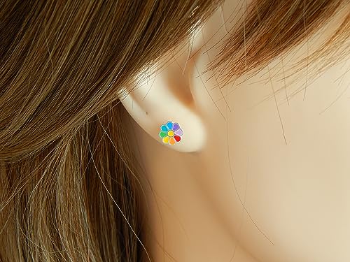 925 Sterling Silver Set of 3 Pairs Rainbow Flower, Mermaid, Unicorn Stud Earrings (Nickel Free)4