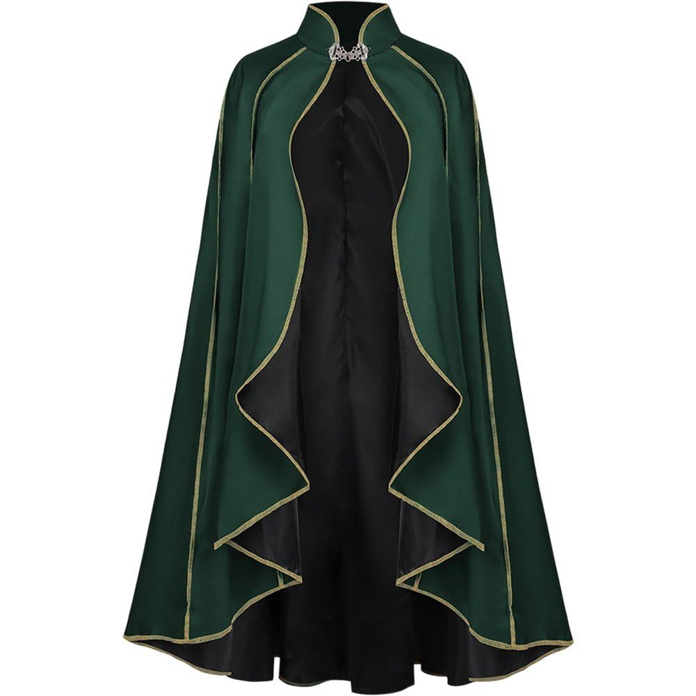 Casiler Medieval Suede Stand Collar Clasp Cloak, Vintage Knight Wizard Cape for Halloween Renaissance Fancy Dress Up