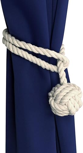 Miniatura 7 de Home Queen Alzapaños de cortina para tejer a mano, alzapaños decorativos para cortinas con bola individual (2 pares, beige)