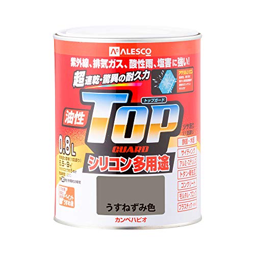 カンペハピオ ペンキ 塗料 油性 つやあり シリコン樹脂 多用途 超速乾 さび止め剤入り トップガード うすねずみ色 0.8L 油性塗料 日本製 00017640431008