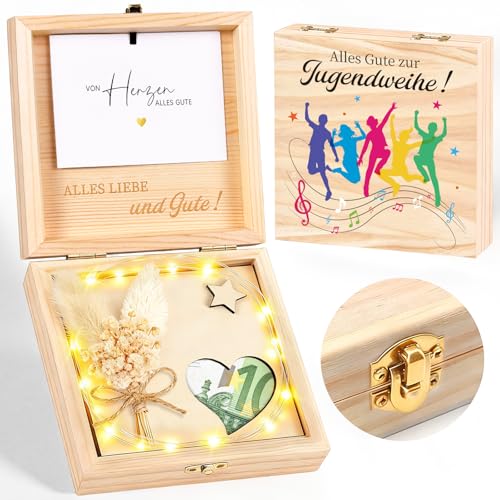 Geldgeschenk Jugendweihe Kreative Jugendweihe Geschenke mit LED-Lichterkette Grußkarte und Trockenblumenstrauß für Jungen und Mädchen