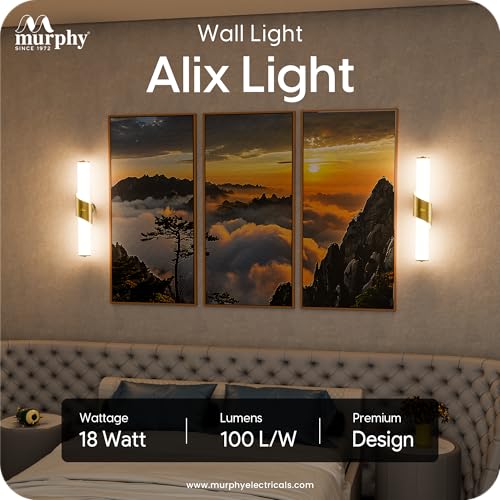 Image of Murphy ALIX 18W LED Wall Lamp, 3C Color Changing (Cool White /Warm White /Neutral White), Golden Finish with Smoky Acrylic, Modern Wall Sconce for Bedroom, Living Room & Bedside (Pack of 2)