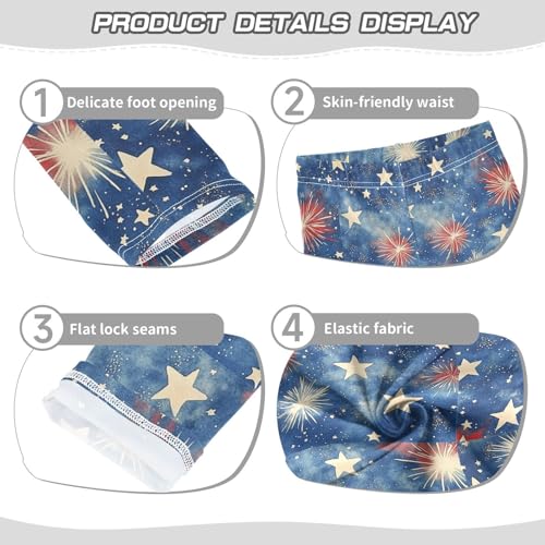 Red Blue Stars Fireworks Girls Leggings Kids Yoga Pants Dance Active Tights 4T3