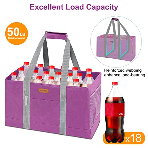 Reusable Grocery Bags, Extra Large Utility Tote Bag for Women, Foldable Large Tote Bag Shopping Bags for Groceries, Storage, Picnic, Beach, Pool (RoseRed)