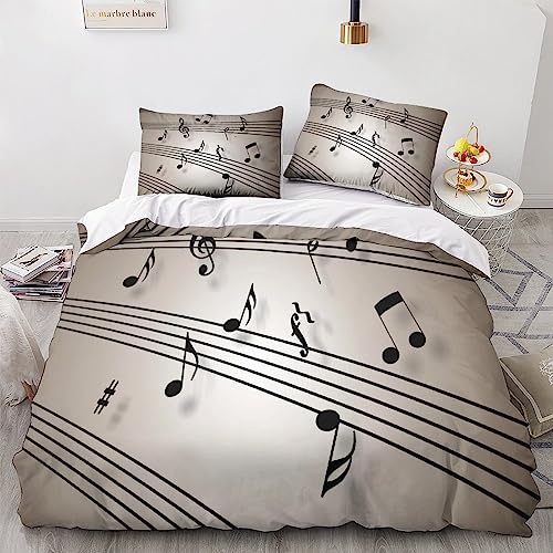 Housse de couette notes de musique anti-plis parure lit microfibre