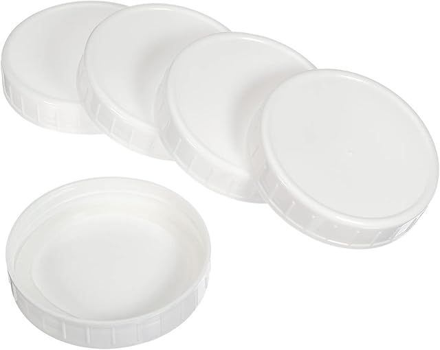 PATIKIL 86mm / 3-1/2" Wide Mouth Plastic Mason Jar Lids, 1Set/10 Pack Canning Jars Caps with Silicone Sealing Ring for Kitchen Storage, White