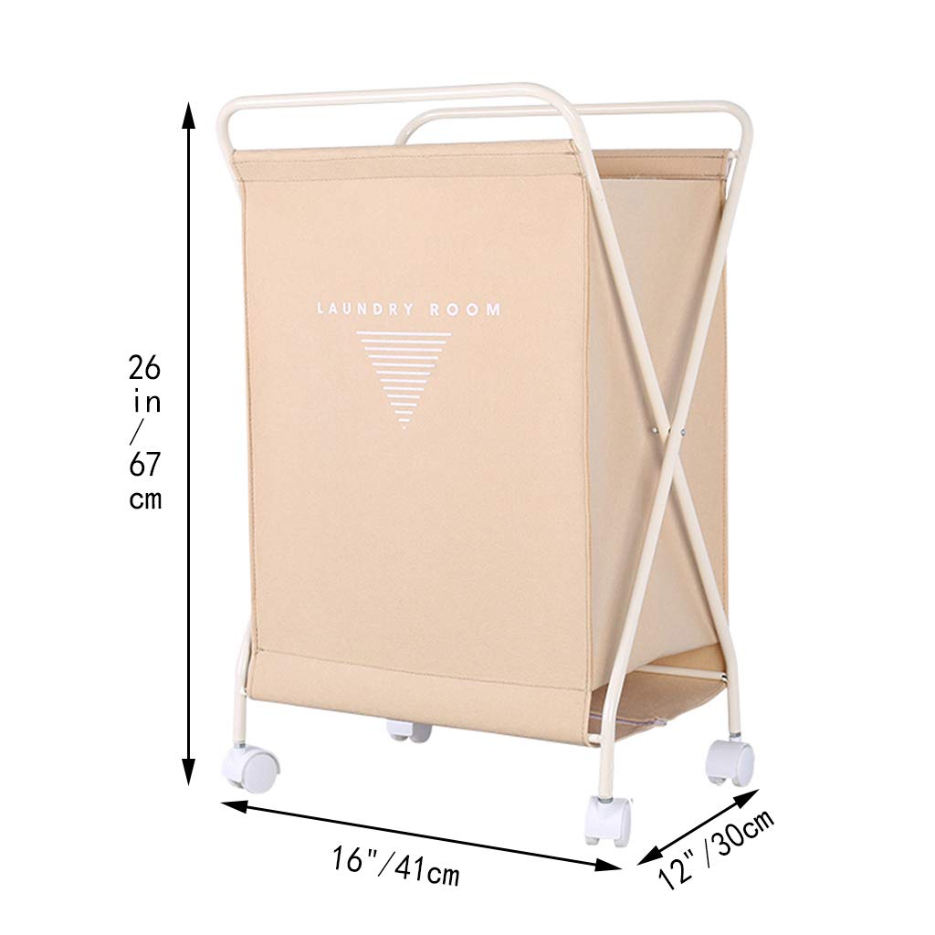 Zwinięty kosz do prania, Kosz na pranie z 4-kołowymi wyjmowanymi torbami materiałowymi Składany wielokolorowy 16x12x26 cali(Beige)