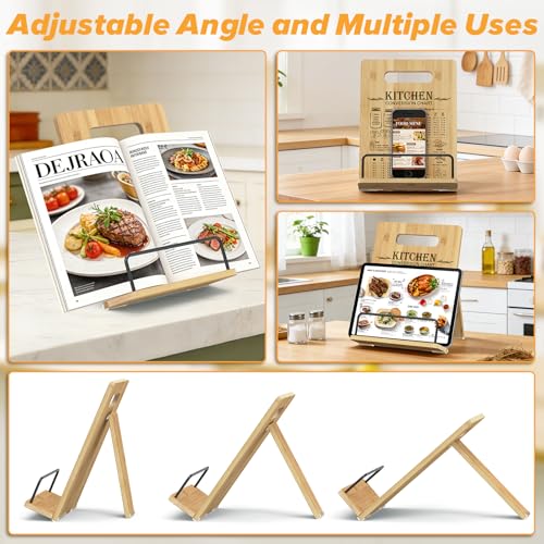 Zaldia Cookbook Stand-Wooden Recipe Book Holder, Adjustable Cooking Book Stand for Kitchen Counter, Recipe Card Holder Shelf with Measurement Conversion Chart, Nice Gift for Cooking Lover,Wood — view 4