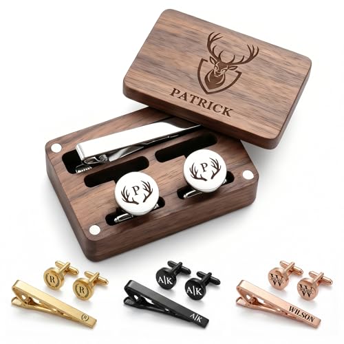 Mancuernillas personalizadas para hombre con estuche de madera grabado miniatura 1