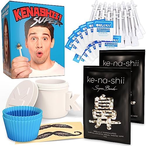 Kit de depilação com cera para nariz KENASHII com 100 g de cera, 24 aplicadores, 12 lenços de bálsamo, protetores para bigode e bolsa