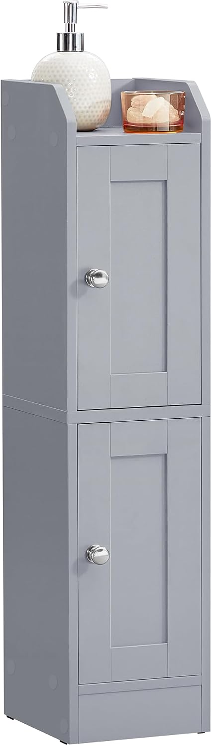 VASAGLE Slim Farmhouse Storage Cabinet with Reversible Doors, Adjustable Shelf, Dove Gray
