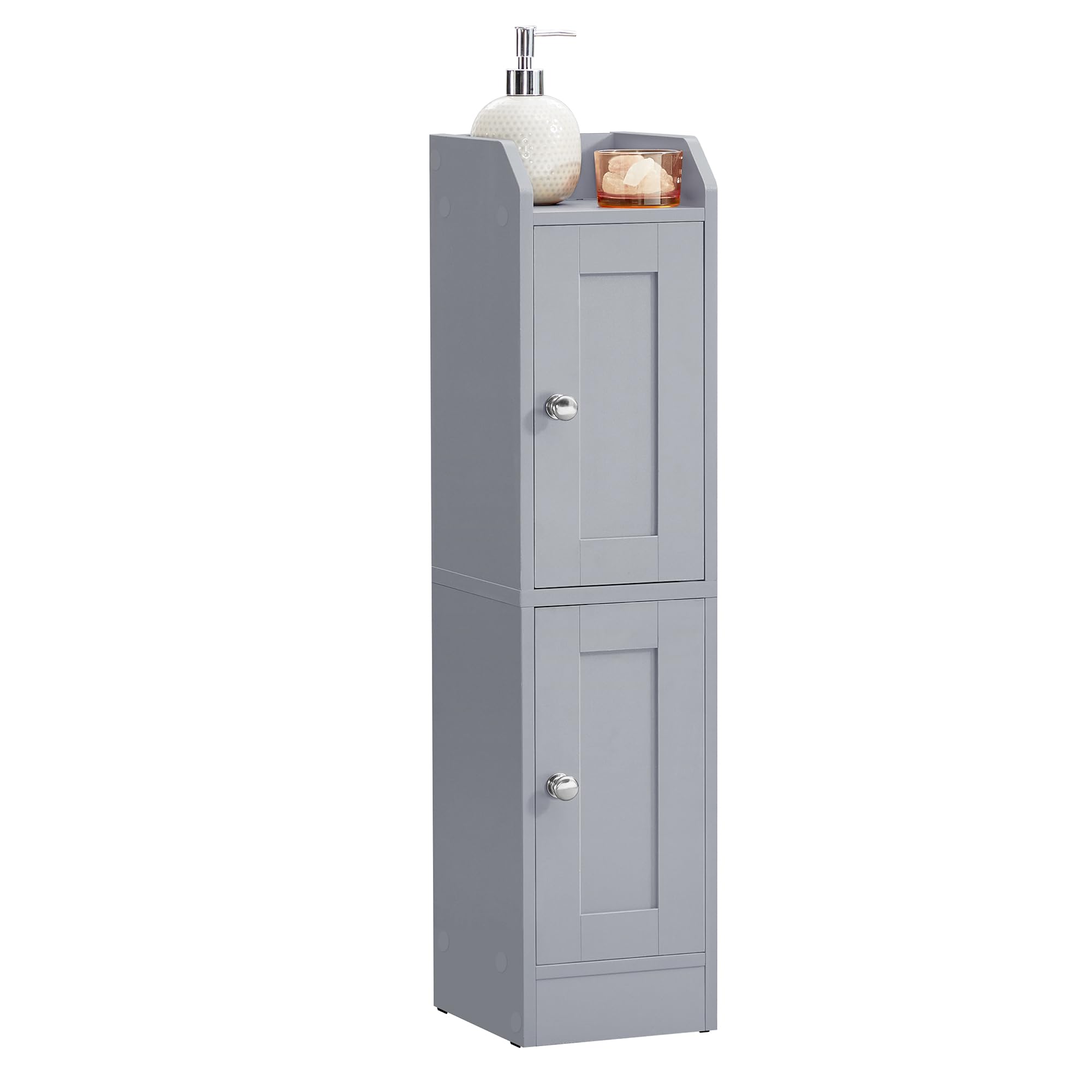 VASAGLE SIREN Collection - Slim Bathroom Cabinet, Corner Floor Cabinet, Narrow Toilet Paper Storage, Adjustable Shelves, Doors Open to Left or Right, Farmhouse, Dove Grey BBK312GD02