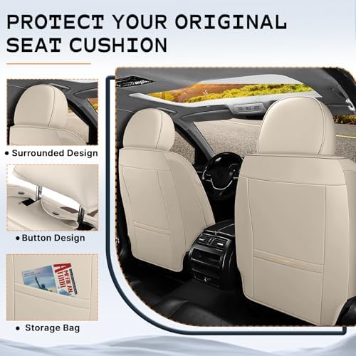 Fit for Toyota Highlander Seat Covers 2006-2026, Full Coverage Customized, Premium Leather Waterproof Stain-Resistant Easy Install(Beige&Brown/Standard 2 Seats)
