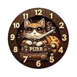 de Pared de Madera con diseño de Gato: Funciona con Pilas de 12 Pulgadas, Movimiento de Barrido silencioso, Silueta de Animal rústico | Estante estético y de mesita de Noche para dormitori