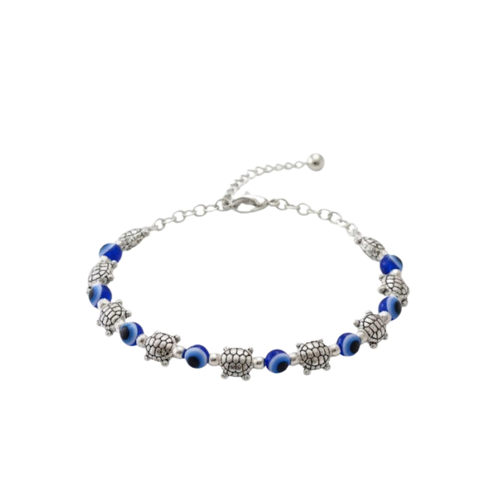 Evil Eye Turtle Bracelet for Women & Men Blue Nazar Beads Adjustable Silver Charm Bracelet for Protection & Good Luck-image-19