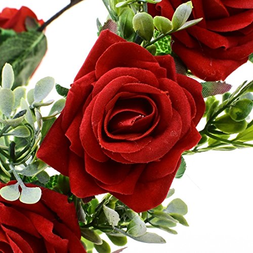 Daisyu Boho Flower Headband Hair Wreath Bridal Flower Crown Wedding Floral Crown (Red)