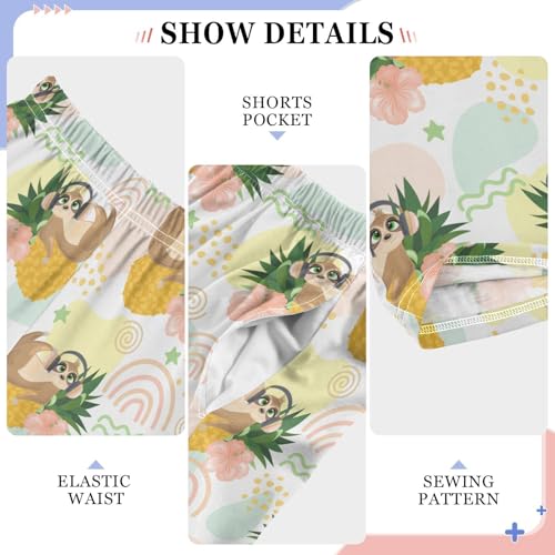 Sloth and Pineapple Floral Boys Long Pants Soft Trousers Elastic Waist Kids Lounge Bottoms with Pockets S-XL4