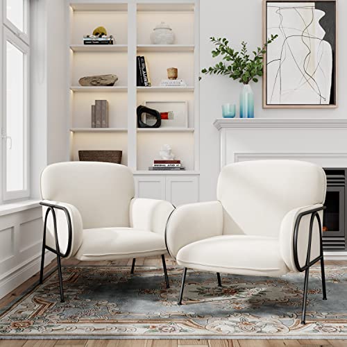 Wentment Velvet Accent Chair Modern Armchair Lounge Chair With Metal Legs, Upholstered Reading Chair Comfy Lounge Chair For Living Room Hosting Room Bedroom (White) #TOP5