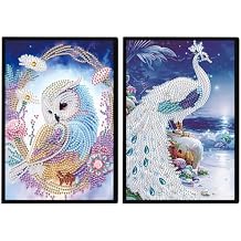 DCIDBEI 2 Pack 5D Diamond Painting Notebooks A5 Blank Owl Peacock Diamond Art Painting Crystal Cross Stitch Special Shaped Arts and Crafts Journal Diamond Kits Writing Sketchbook Journal Diary Books