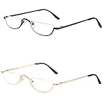 KoKoBin Half Reading Glasses - 2 Pairs Half Rim Metal Frame Glasses Spring Hinge Readers for Men and Women, Black+Gold 2.75