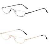 KoKoBin Half Reading Glasses - 2 Pairs Half Rim Metal Frame Glasses Spring Hinge Readers for Men and Women, Black+Gold 2.00