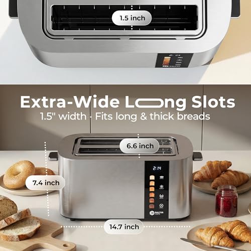 Image of Balter Toaster 4 Slice Wide Slot, Bagel Function, Long Slot, Stainless Steel, Touch Screen, Built-in Rack, Extra-Wide 1.5 inch Slots for Thick Breads & Bagel, Timer, BPA-Free, 6 Levels, Removable Tray