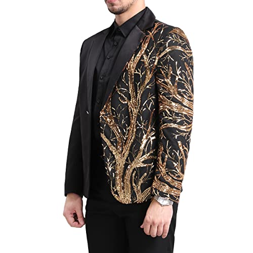 Boyland Men's Tux Dress Blazer Gold Sequins Floral Suit Party Dinner Prom Slim Fit Stylish Blazer Sport Coat #TOP2
