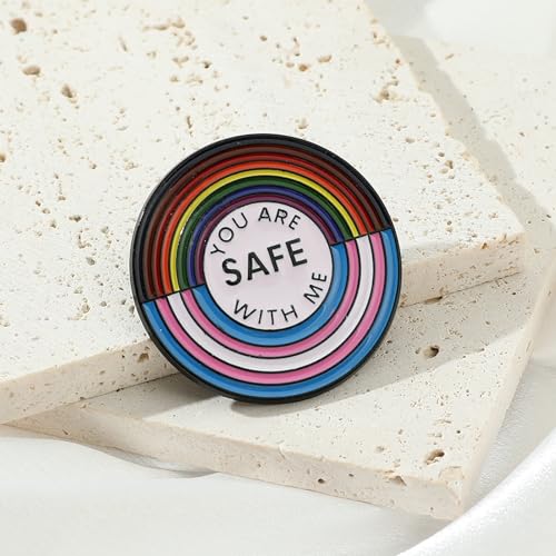 Image of LGBT Rainbow Pride Pins YOU CAN BE YOURSELF WITH ME /YOU ARE SAFE WITH ME Enamel Lapel Pin LGBTQ Pride Ally Pin Progress Pride Brooch Badge Pin for Shirt Backpack Hat Pride Month Decoration Jewelry