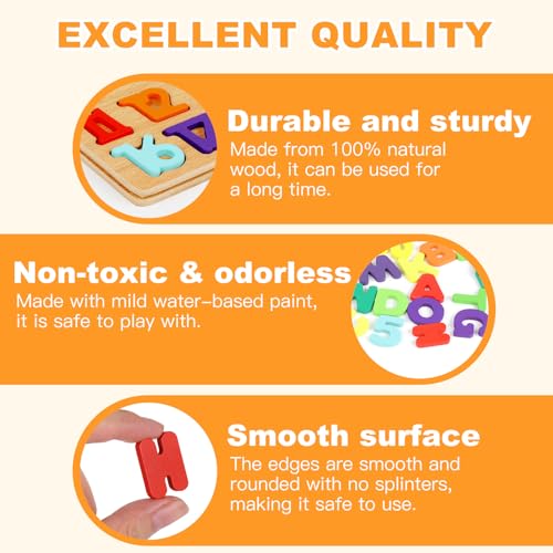 2 Pack Wooden Puzzles, Toddlers Alphabet Number Puzzles, ABC Learning Toys for Kids Ages 3-5, Preschool Learning Activities Gift Set for Boys & Girls - Image 4