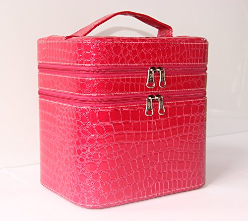 Annie Queen Retro Vintage Storage Makeup Cases Set Mirror Double Layer Cosmetic Bag Rose Red