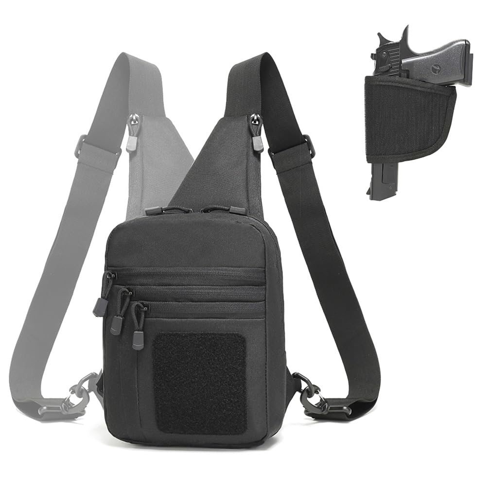 ONE WVW PIN Concealed Carry Sling Bag for Men Small Gun Backpack Chest Daypack EDC Shoulder Bag Crossbody CCW Range Bags of Handgun for Right&Left Hand Travel Sports Hiking Black