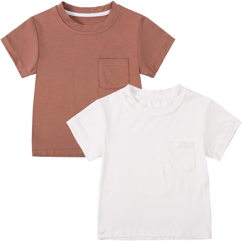 MYGBCPJS Toddler Boys Girls 2Pcs Bamboo Viscose Tshirt with Pocket Infant Baby Solid Short Sleeve Crewneck Tee Shirt T-shirt
