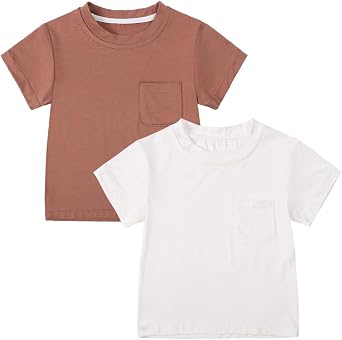 Kids Tales 2 Pack Toddler Bamboo Viscose T-Shirts Infant Solid Short Sleeve Tee Tops Baby Boy Girl Crewneck Pullover