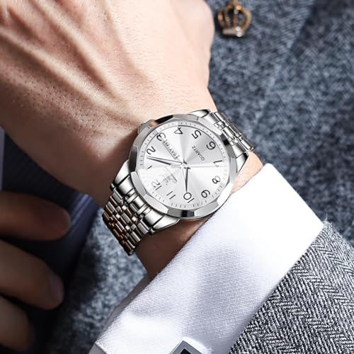 Image of OLEVS Watch for Men Luxury Dress Analog Quartz Stainless Steel Waterproof Luminous Date Business Two Tone Casual Wrist Watch
