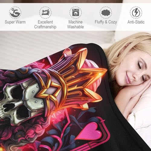 Manta de calaveras póquer franela grande sofá cama invierno reversible 4