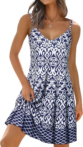Image of elescat Womens Summer Dresses Spaghetti Strap V Neck Casual Sleeveless Sundress Beach Cover Ups with Pockets 2026