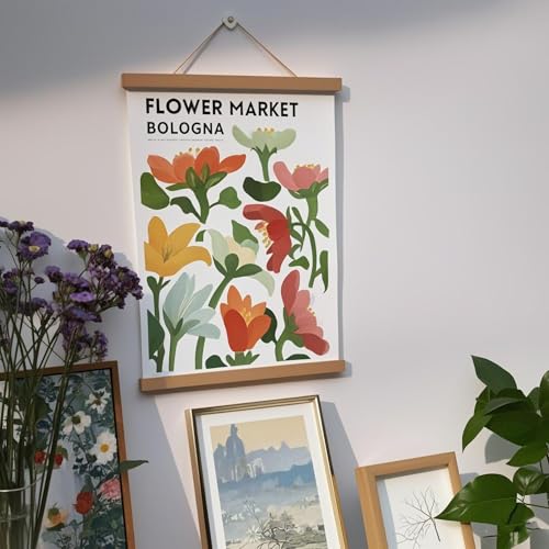Image of FixtureDisplays 24 Inch Magnetic Poster Frame Hanger, Natural Teak, for Pictures, Photos, Canvas Artwork, Print Poster 22028-NF